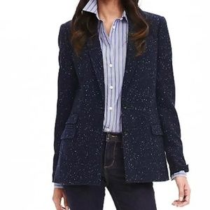 Banana Republic Hackings Jacket Blazer Two Button Wool Blend Navy Speckle Sz 6
